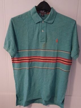 Polo by Ralph Lauren Men’s Teal Polo with Multi-Stripe Band Size M